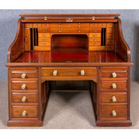 Antiker britischer Mahagoni Schreibtisch Rolltop edwardianisch ca 1890
