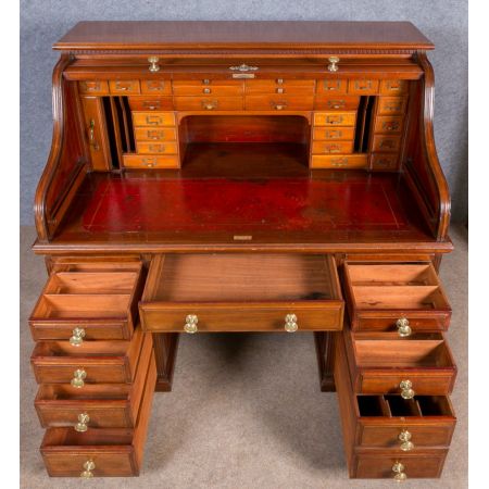 Antiker britischer Mahagoni Schreibtisch Rolltop edwardianisch ca 1890