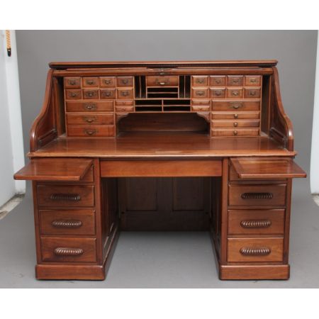 Antiker britischer Nussbaum Schreibtisch Rolltop Desk ca 1910