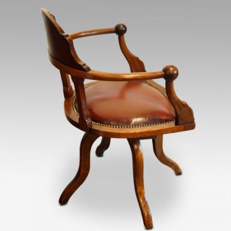 Edwardianischer antiker Mahagoni Drehstuhl englisch ca 1890