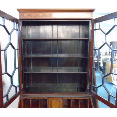 Edwardianischer antiker Mahagoni Bureau Bookcase Aufsatzsekretär ca 1890