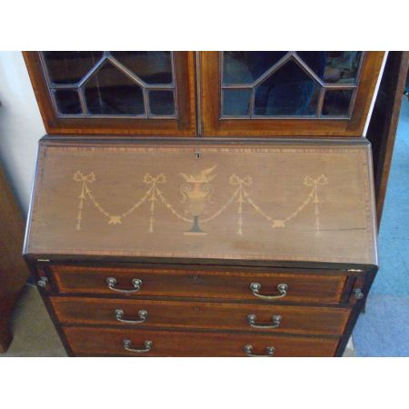 Edwardianischer antiker Mahagoni Bureau Bookcase Aufsatzsekretär ca 1890