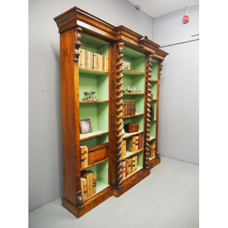 Viktorianisches antikes Breakfront Bücherregal Nussbaum britisch ca 1870