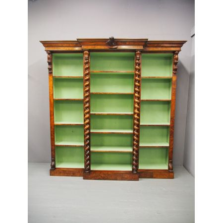 Viktorianisches antikes Breakfront Bücherregal Nussbaum britisch ca 1870