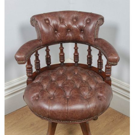 Viktorianischer antiker Nussbaum Bürostuhl Leder ca 1880