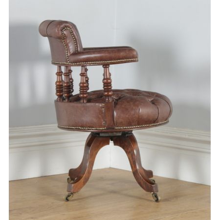 Viktorianischer antiker Nussbaum Bürostuhl Leder ca 1880