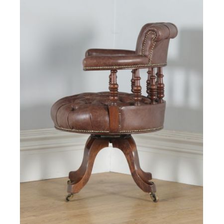Viktorianischer antiker Nussbaum Bürostuhl Leder ca 1880