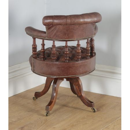 Viktorianischer antiker Nussbaum Bürostuhl Leder ca 1880