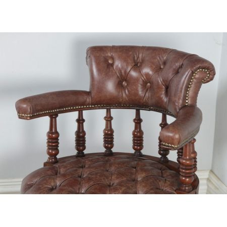 Viktorianischer antiker Nussbaum Bürostuhl Leder ca 1880
