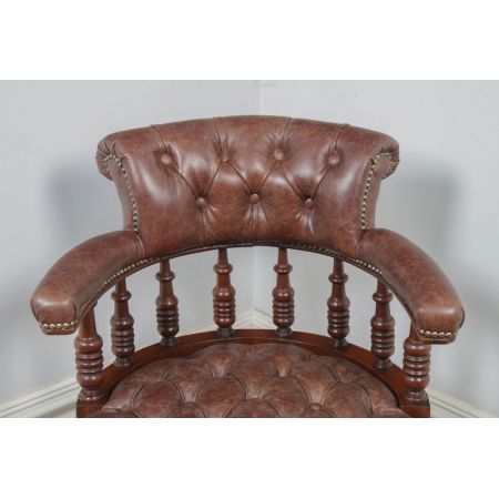Viktorianischer antiker Nussbaum Bürostuhl Leder ca 1880