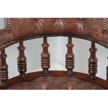 Viktorianischer antiker Nussbaum Bürostuhl Leder ca 1880