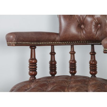 Viktorianischer antiker Nussbaum Bürostuhl Leder ca 1880