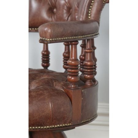 Viktorianischer antiker Nussbaum Bürostuhl Leder ca 1880