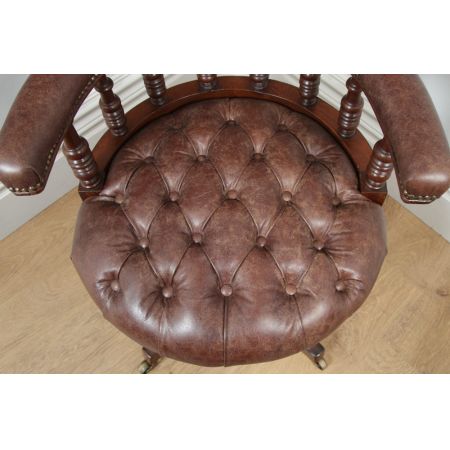 Viktorianischer antiker Nussbaum Bürostuhl Leder ca 1880