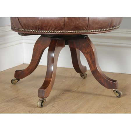 Viktorianischer antiker Nussbaum Bürostuhl Leder ca 1880