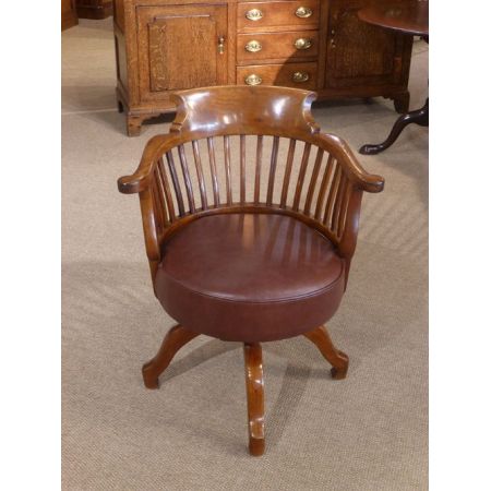 Antiker britischer Bürostuhl Mahagoni Drehstuhl ca 1890