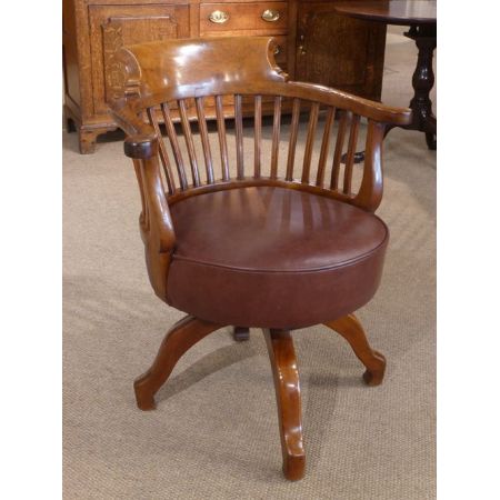 Antiker britischer Bürostuhl Mahagoni Drehstuhl ca 1890