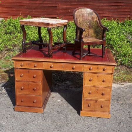 Viktorianischer antiker Eichen Schreibtisch Partners Desk englisch ca 1880