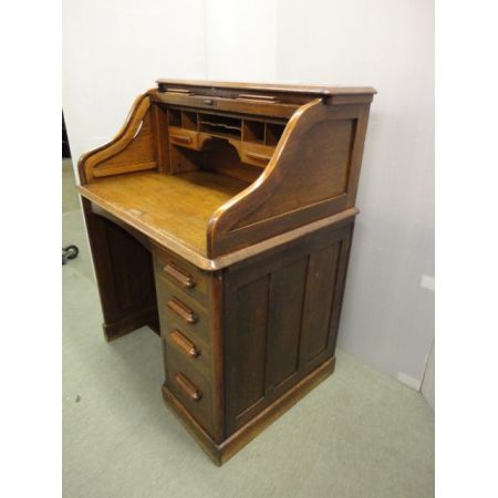 Antiker britischer Rolltop Sekretär Eiche ca 1920