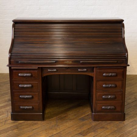 Edwardianischer antiker Nussbaum Sekretär Rolltop englisch ca 1890