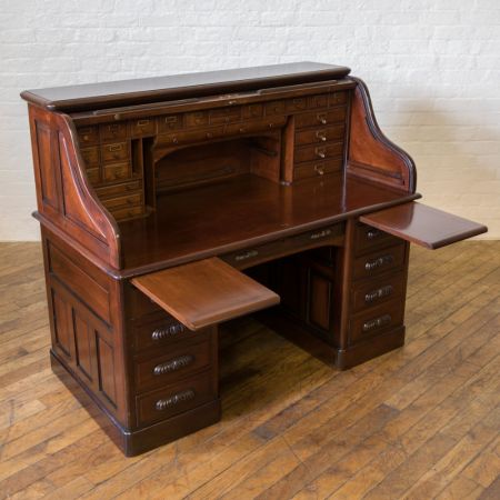 Edwardianischer antiker Nussbaum Sekretär Rolltop englisch ca 1890