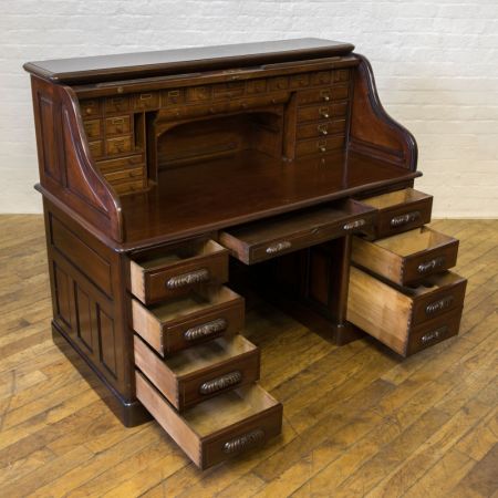 Edwardianischer antiker Nussbaum Sekretär Rolltop englisch ca 1890