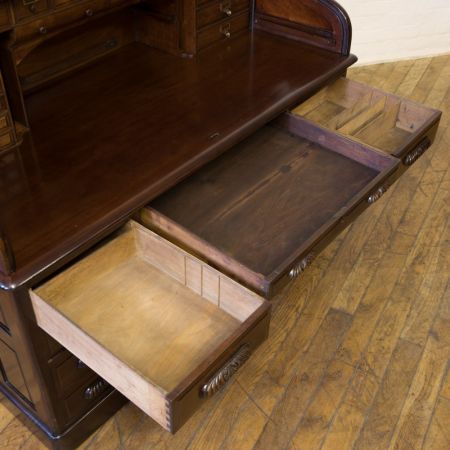 Edwardianischer antiker Nussbaum Sekretär Rolltop englisch ca 1890