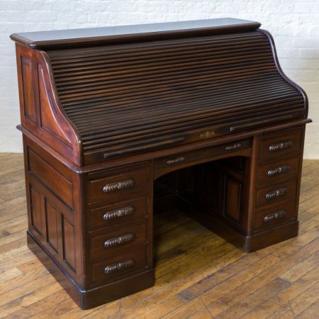 Edwardianischer antiker Nussbaum Sekretär Rolltop englisch ca 1890