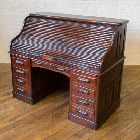 Edwardianischer antiker Nussbaum Sekretär Rolltop englisch ca 1890