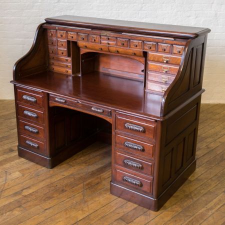 Edwardianischer antiker Nussbaum Sekretär Rolltop englisch ca 1890