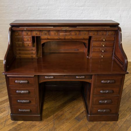 Edwardianischer antiker Nussbaum Sekretär Rolltop englisch ca 1890
