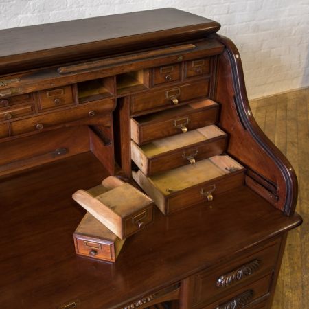 Edwardianischer antiker Nussbaum Sekretär Rolltop englisch ca 1890
