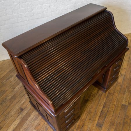 Edwardianischer antiker Nussbaum Sekretär Rolltop englisch ca 1890