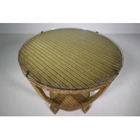 Runder Lloyd Loom Couchtisch aus den 1930er Jahren