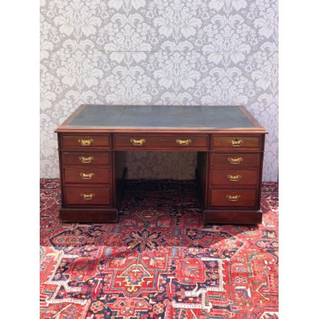 Übergroßer Partnerschreibtisch aus viktorianischem Mahagoni mit eingelegter Lederplatte, vollständig restauriert