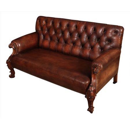 Echtes viktorianisches Mahagoni & geknöpftes Chesterfieldsofa