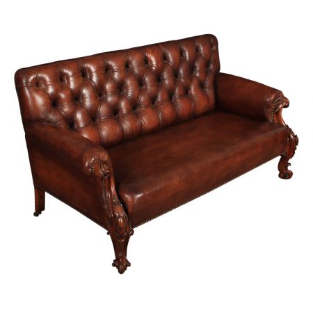 Echtes viktorianisches Mahagoni & geknöpftes Chesterfieldsofa