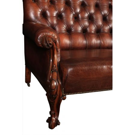 Echtes viktorianisches Mahagoni & geknöpftes Chesterfieldsofa