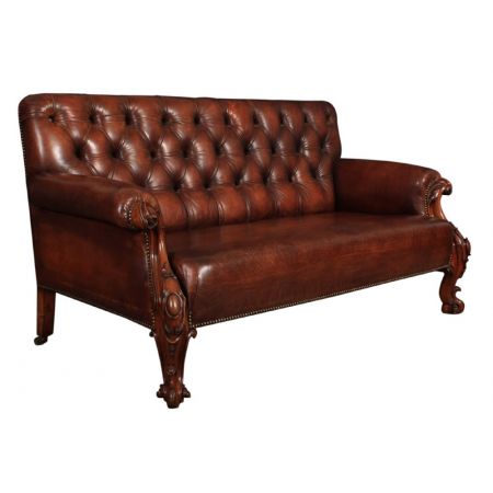 Echtes viktorianisches Mahagoni & geknöpftes Chesterfieldsofa