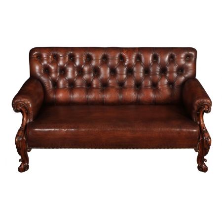 Echtes viktorianisches Mahagoni & geknöpftes Chesterfieldsofa