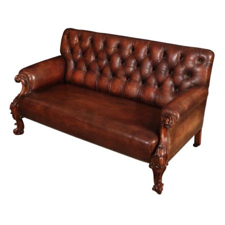 Echtes viktorianisches Mahagoni & geknöpftes Chesterfieldsofa
