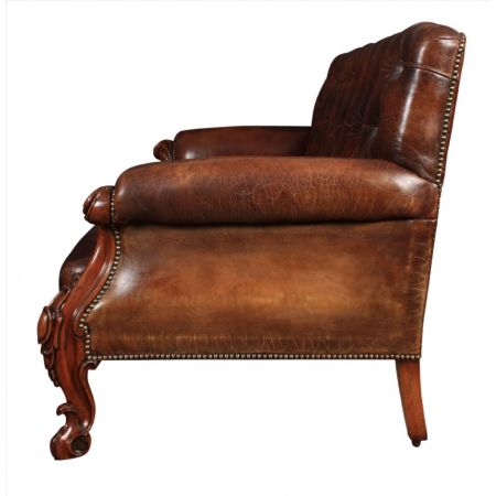 Echtes viktorianisches Mahagoni & geknöpftes Chesterfieldsofa