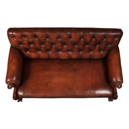 Echtes viktorianisches Mahagoni & geknöpftes Chesterfieldsofa