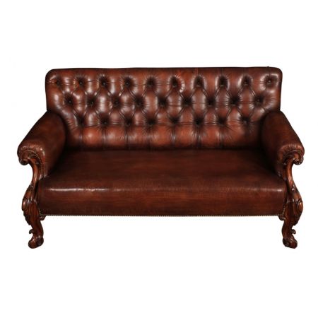 Echtes viktorianisches Mahagoni & geknöpftes Chesterfieldsofa