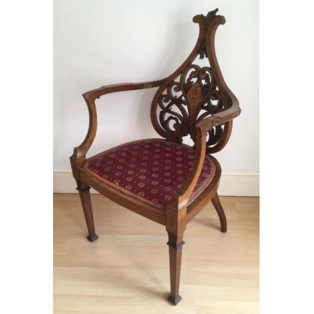 Geschnitzter Mahagoni Jugendstil-Sessel