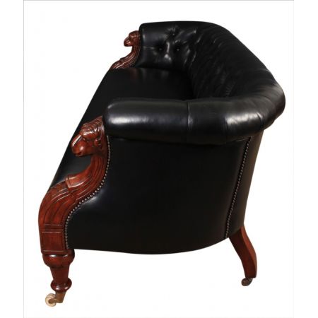 Victorian Schwarzes Leder & Mahagoni Chesterfield Sofa