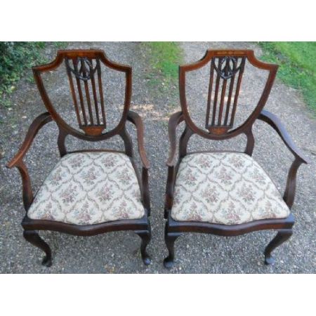 Paar edwardianische Mahagoni Salon Stühle