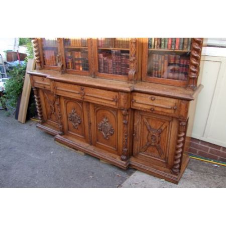 Großes Bücherregal aus goldener Eiche aus dem 19. Jahrhundert mit Sekretär