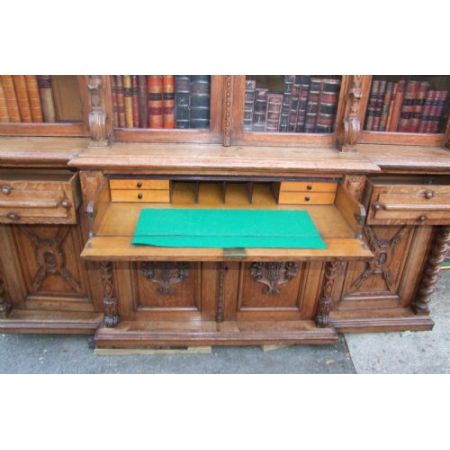 Großes Bücherregal aus goldener Eiche aus dem 19. Jahrhundert mit Sekretär