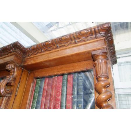 Großes Bücherregal aus goldener Eiche aus dem 19. Jahrhundert mit Sekretär